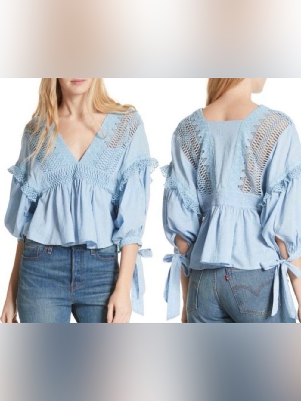 Free People "Drive You Mad" Blouse in a gorgeous light cornflower blue